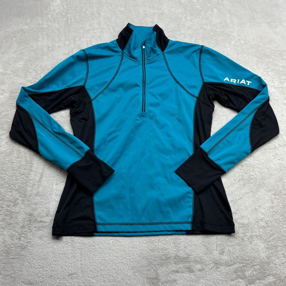 Ariat Quarter Zip Top Women's S Turquoise Black AriatTek Cold Series Thumbhole